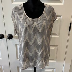 Daniel Rainn Black and Tan Sheer Chevron Pattern Blouse XL